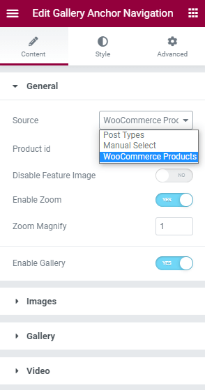 gallery anchor navigation general settings