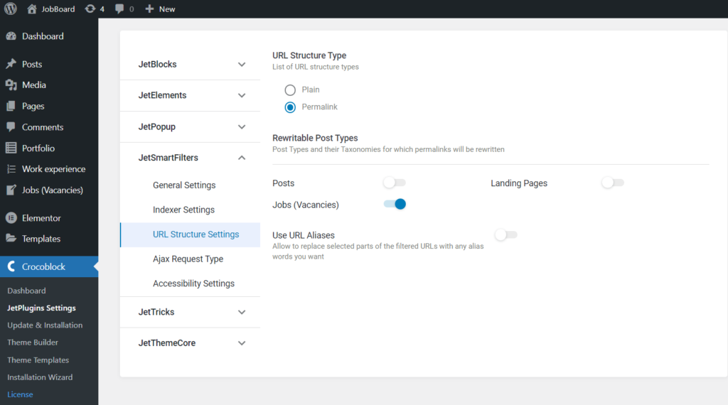 JetSmartFilters URL structure settings