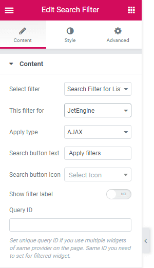 search filter content settings