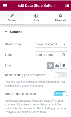 enabled open pop-up on success option