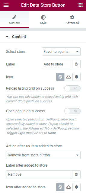 remove from store button option