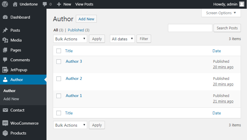 author custom post type posts list