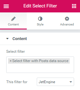 select filter settings