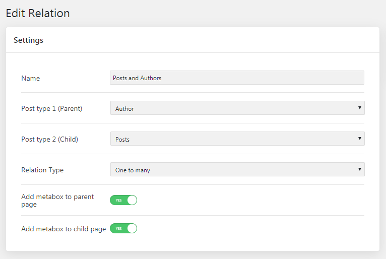 relation settings window