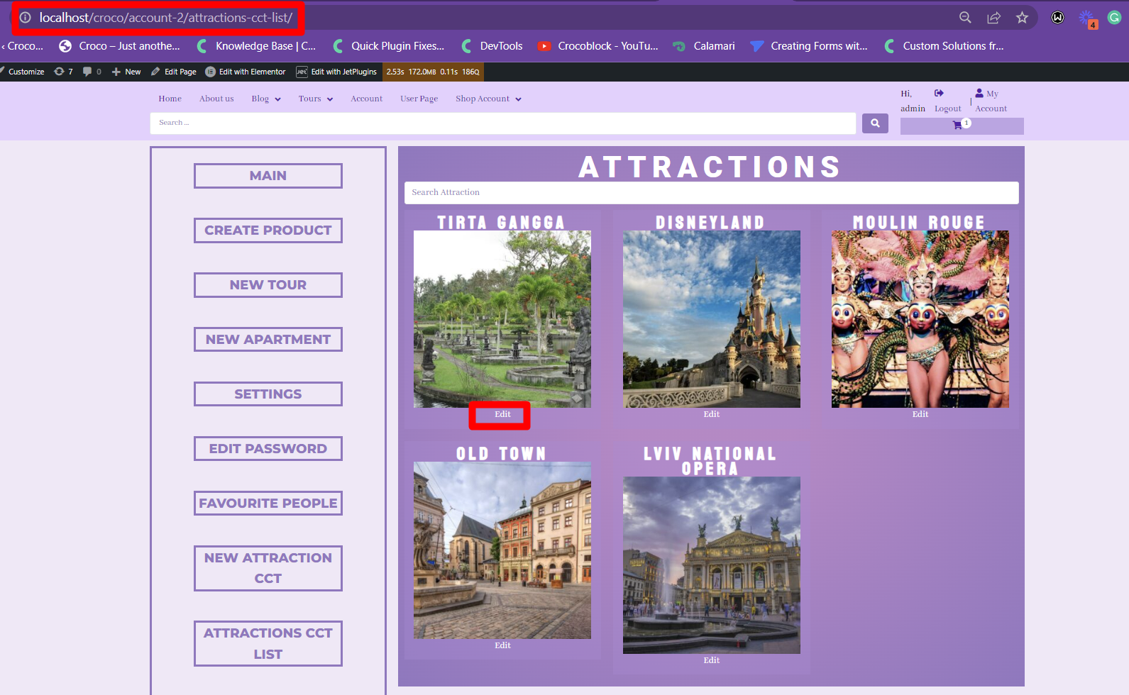 account frontend listing