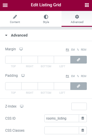 listing grid avanced tab