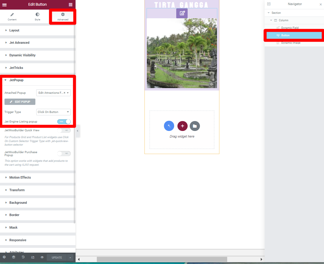 attach the popup to the button