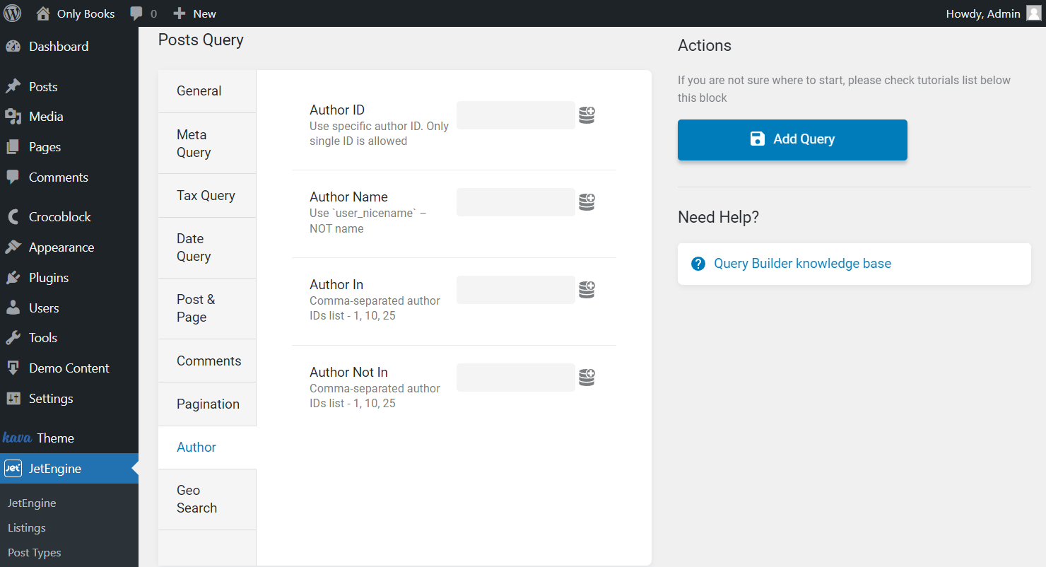 author tab of posts query
