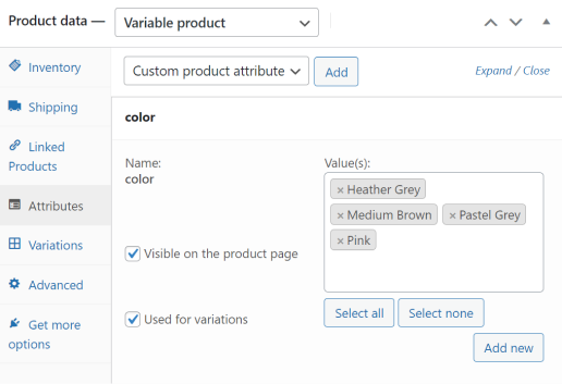 color attributes