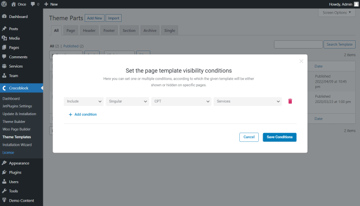 conditions for service page