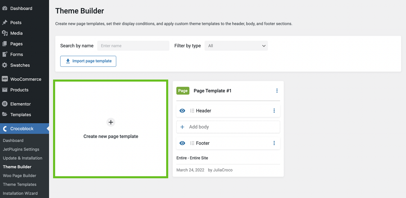 create new page template