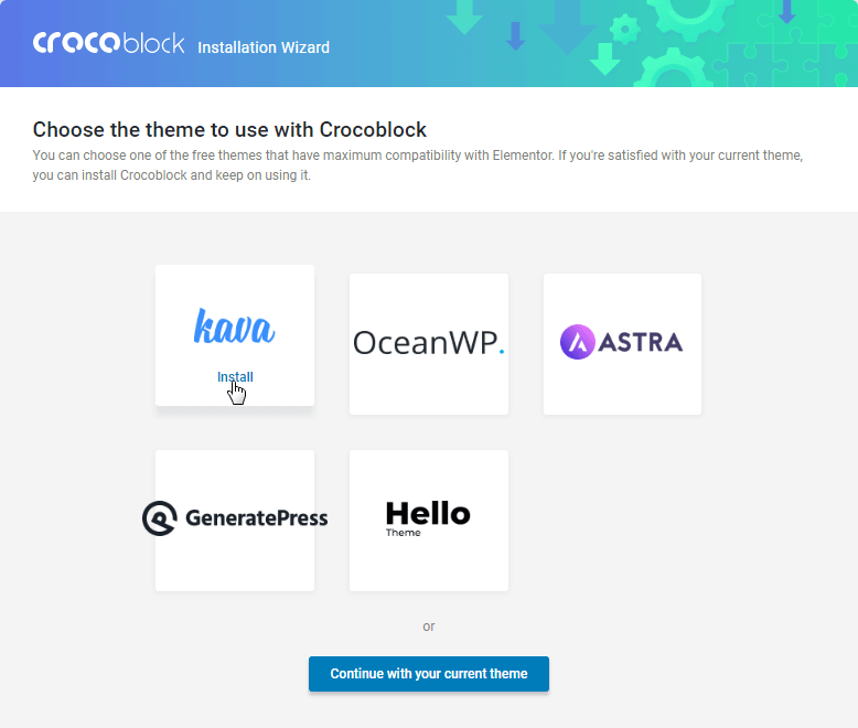 choose the theme to use with crocoblock