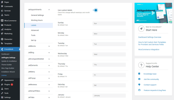 active use custom labels toggle