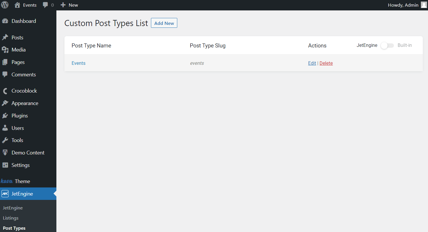 custom post types list edit button