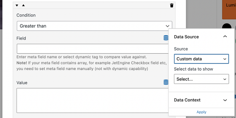 data source for the field