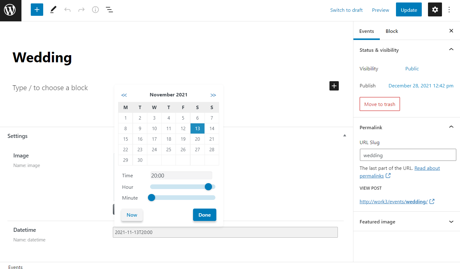 datetime field in the custom post