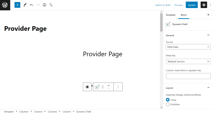 dynamic field block related service