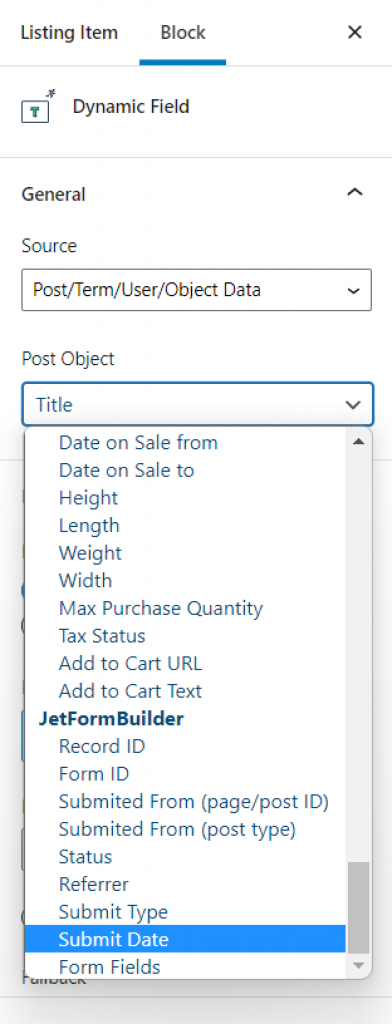 dynamic field settings in the block editor