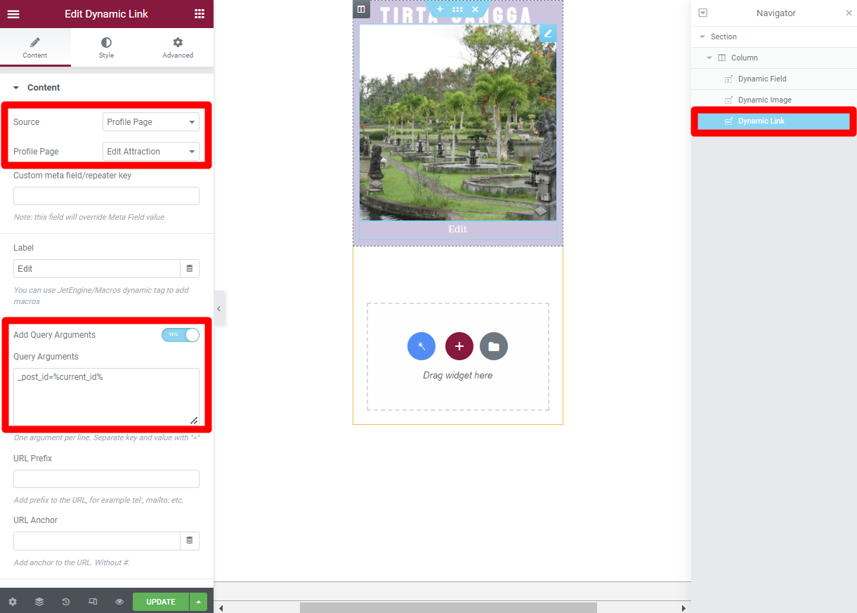 dynamic link in the listing