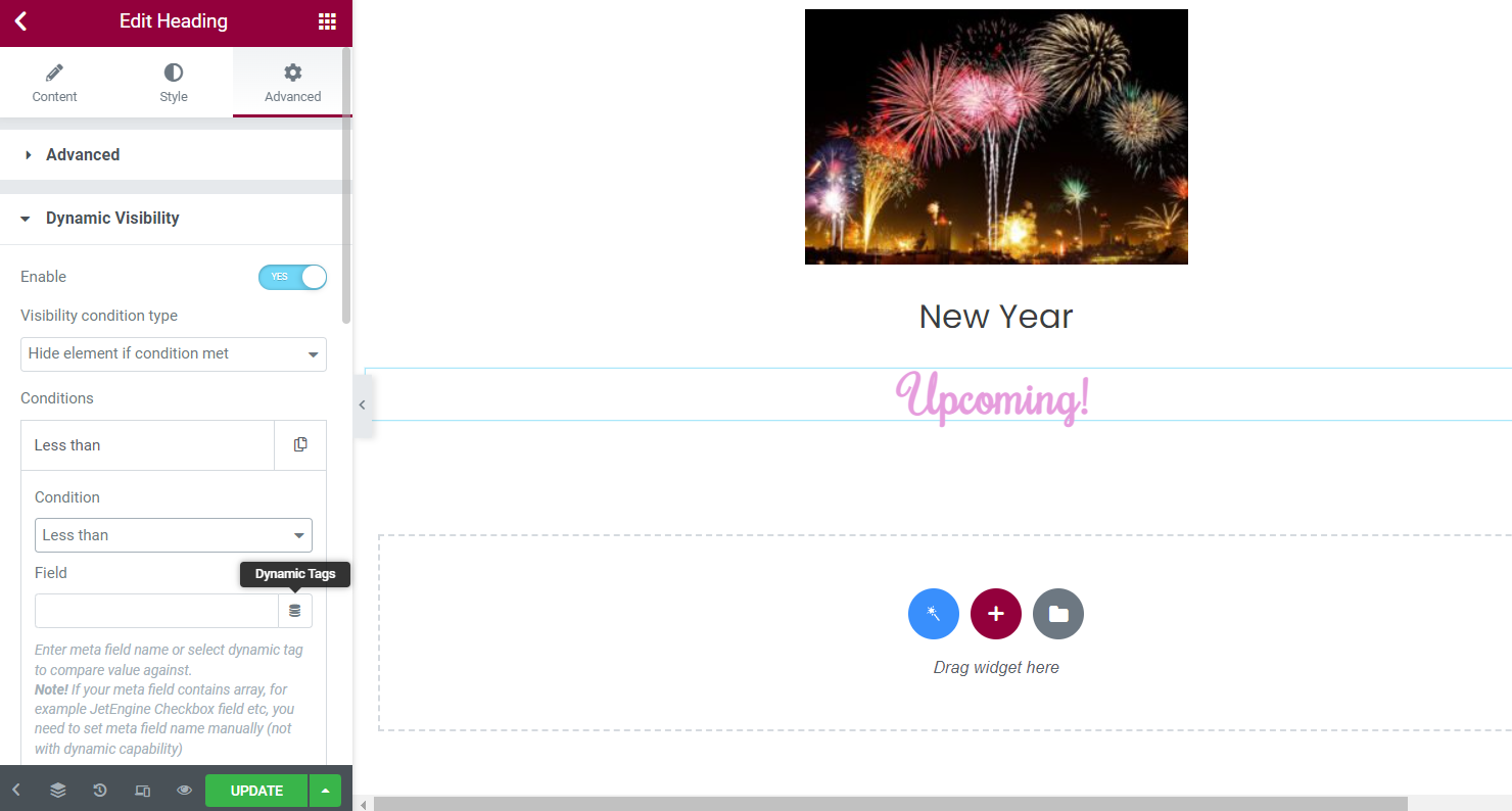 dynamic tags for the field