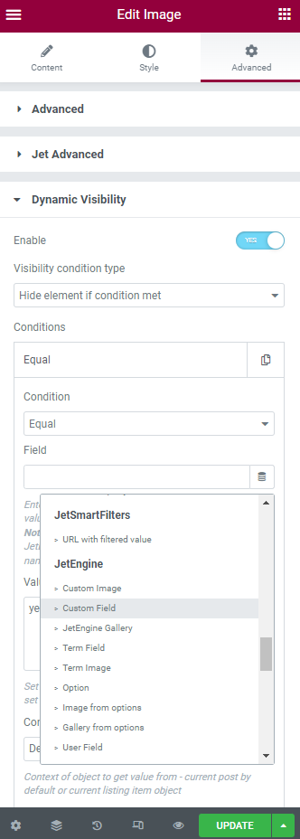 dynamic visibility condition for the closed lock image