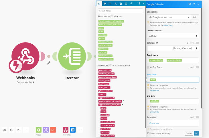 event name google calendar Make