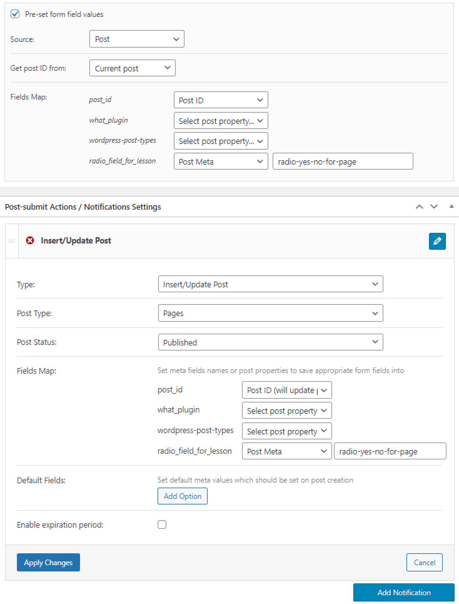 form pre-set and post-submit action