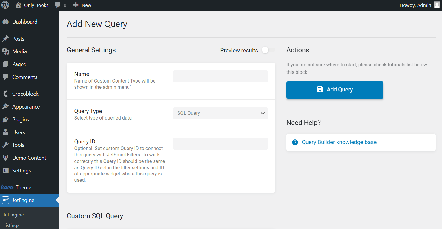 general settings of sql query