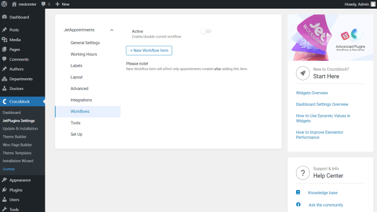 jetappointment workflows tab