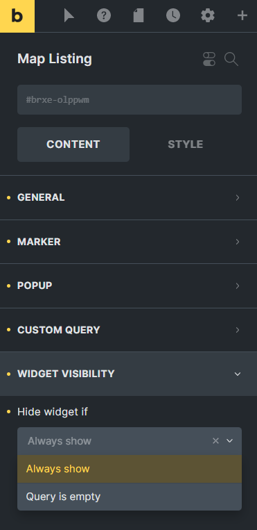 map listing widget visibility