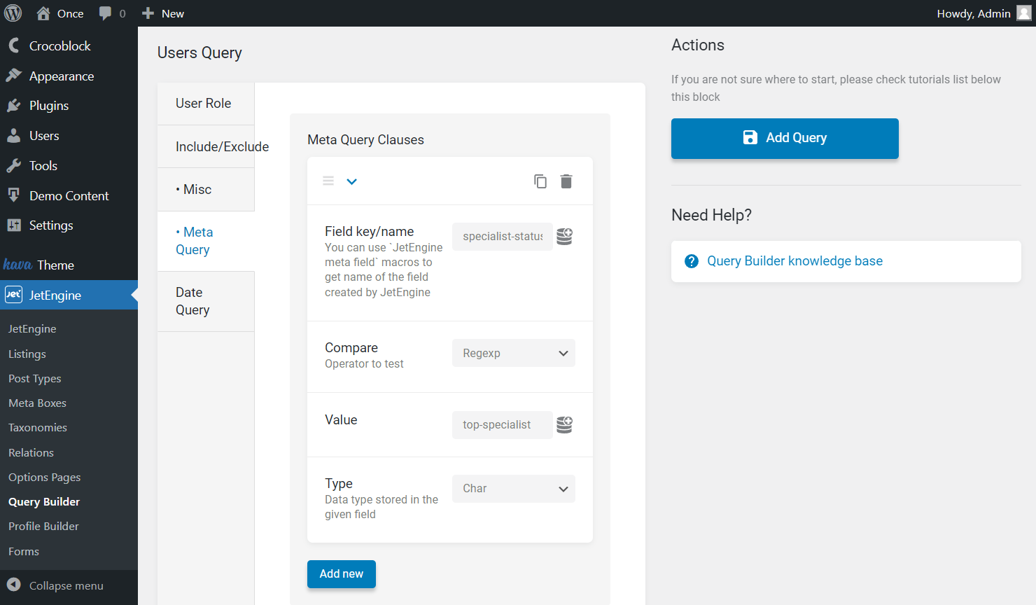 meta query tab in the users query