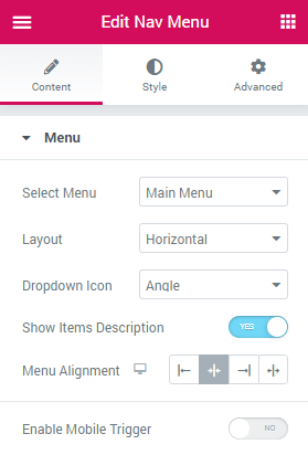 nav menu settings
