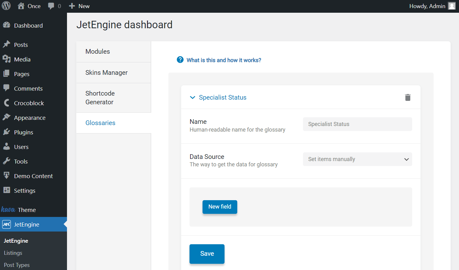 new glossary default fields