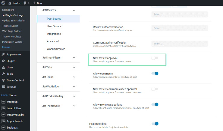 new review approval toggle disabled