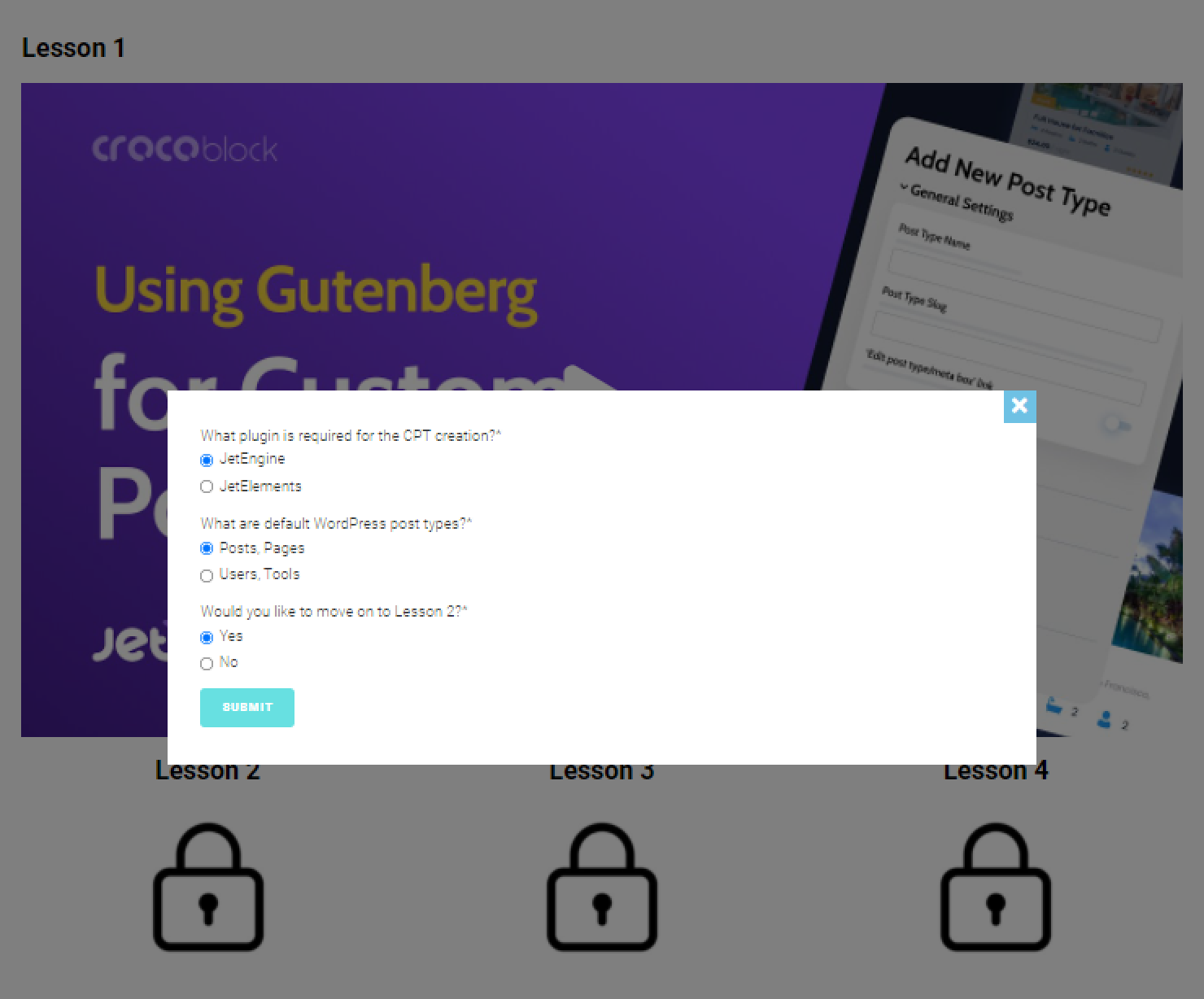 page with locked content and form