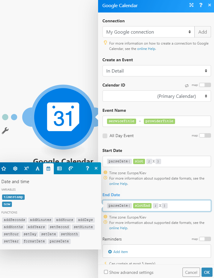 parse date google calendar