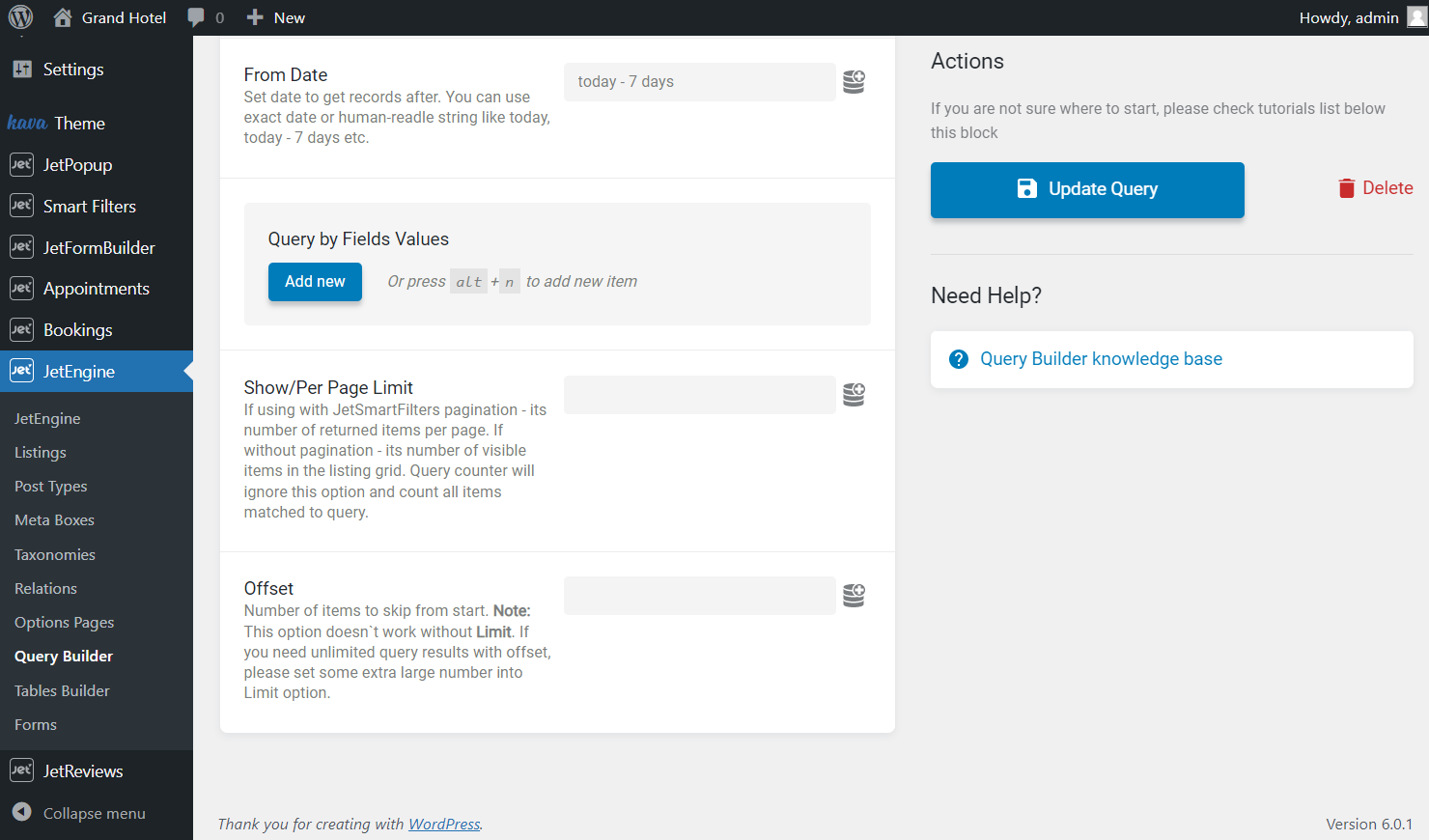 per page limit and offset settings