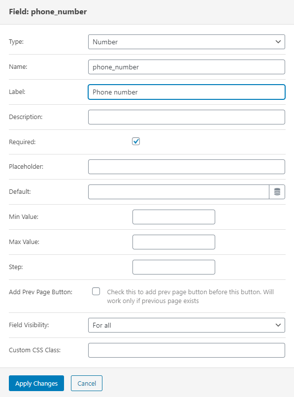 phone number field