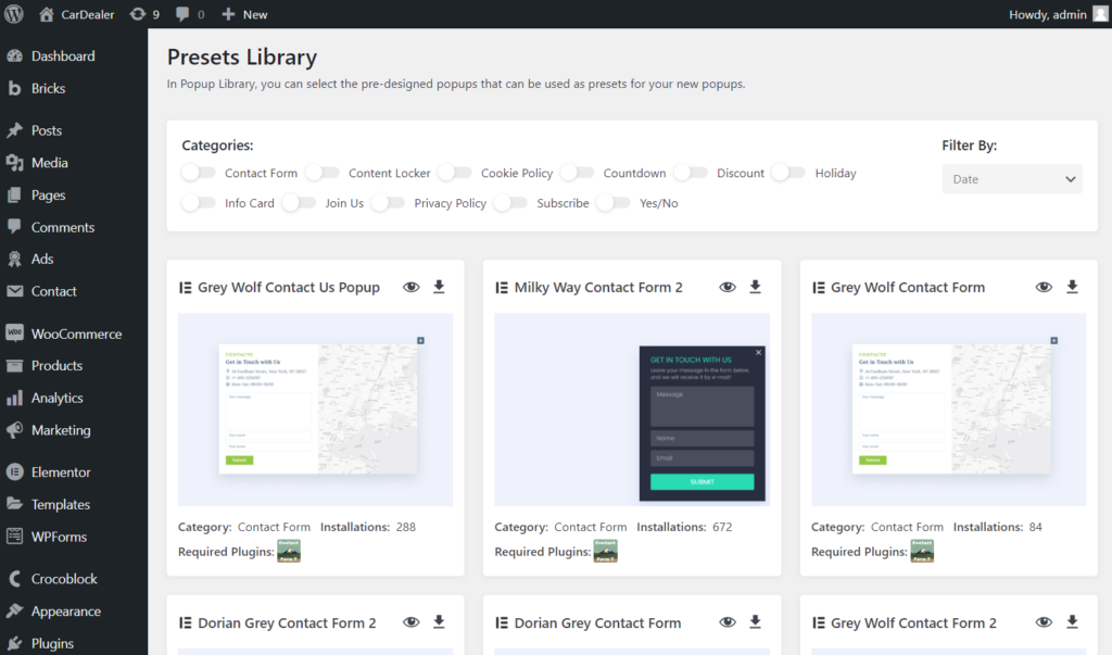 popup presets library