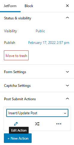 post submit action in the jetformbuilder form