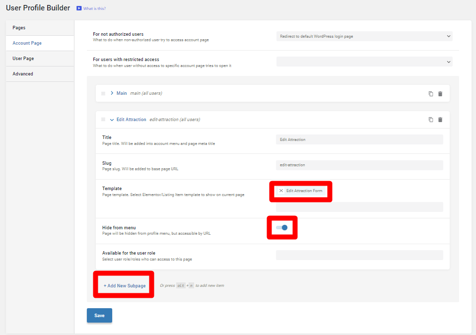 profile builder edit form