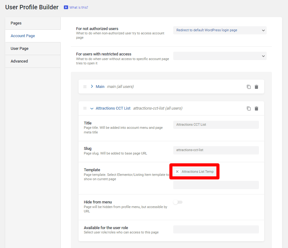 profile builder listing template
