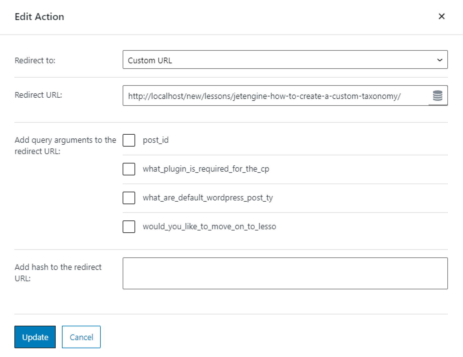 redirect to page post-submit action jetformbuilder