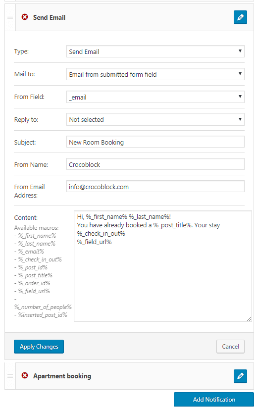 Send email notification type