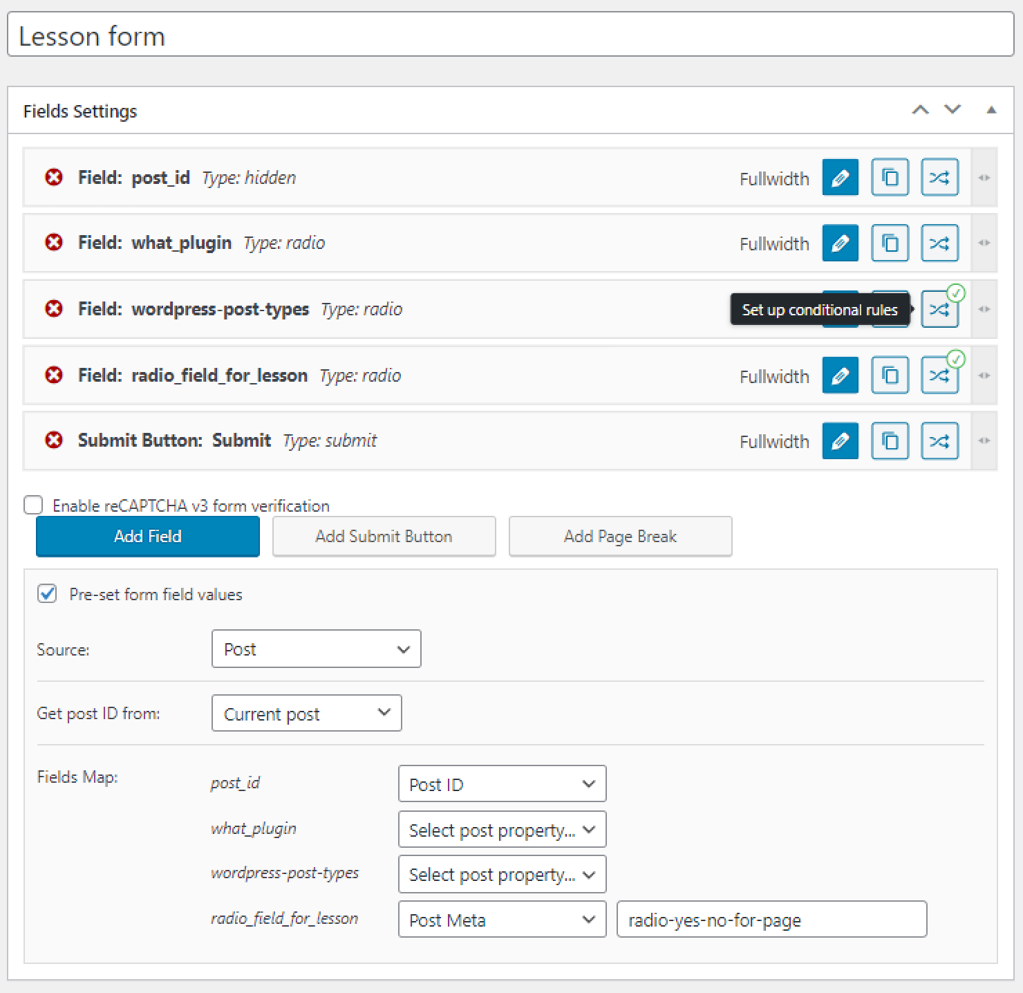 conditional rules setup
