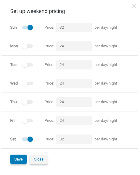 set up weekend pricing