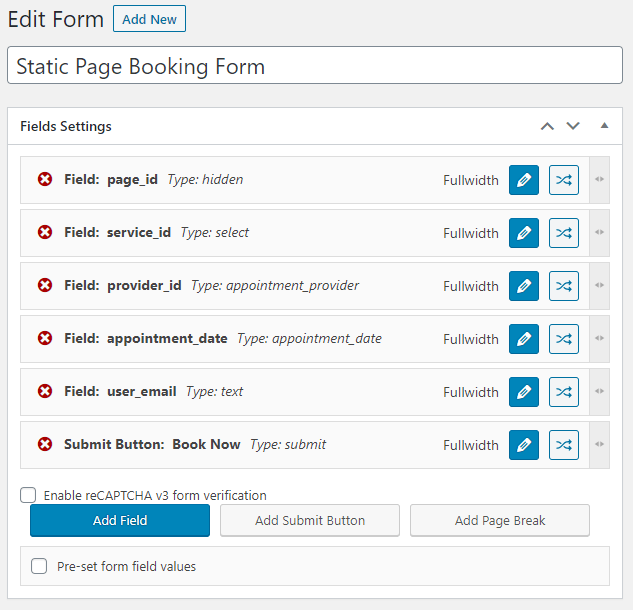 Static Page Booking Form