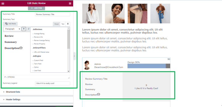 summary data adding of review widget settings