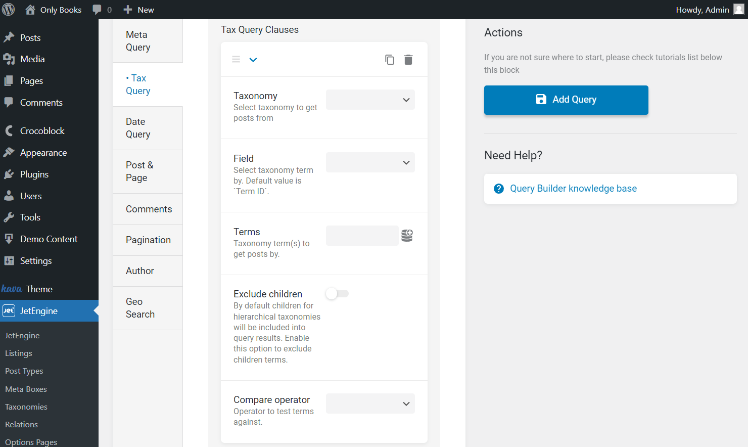 tax query tab of posts query