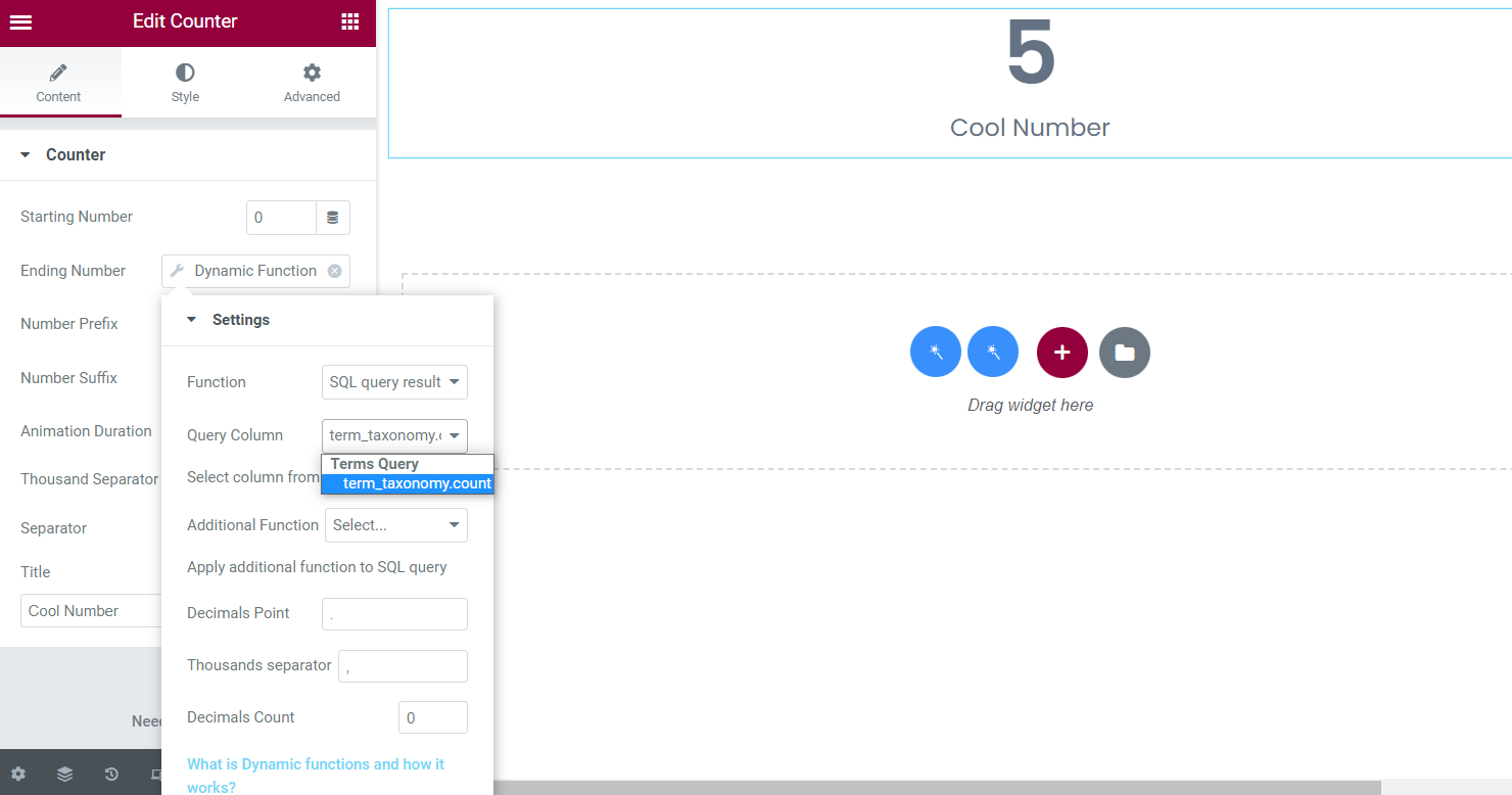 term taxonomy count query column